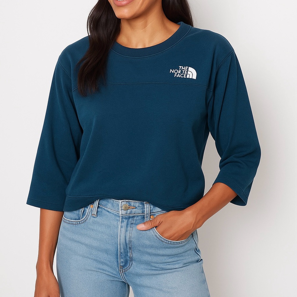 The North Face Blue Green Teal 3/4 Sweater Fleece Lined Size Medium